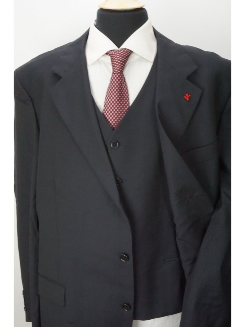 Isaia Napoli Dark Blue 100% Wool 3 Pc Suit Jacket Pants Vest 50R US BRAND NEW